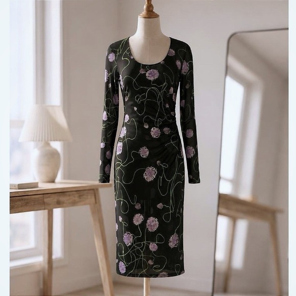 Stella McCartney Dresses & Skirts - BNWT Stella McCartney 2026 S/S Twisted Floral Black Ruched Mesh Dress, Reg $1890